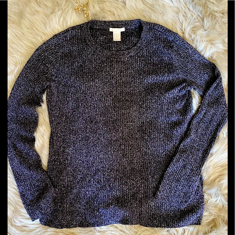 H&M Women’s Cotton blend Speckled Charcoal Black & White Knit Long Sleeve Top